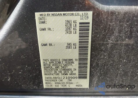 2020 Nissan Altima S Fwd from USA, damaged, VIN 1N4BL4BV5LC210909